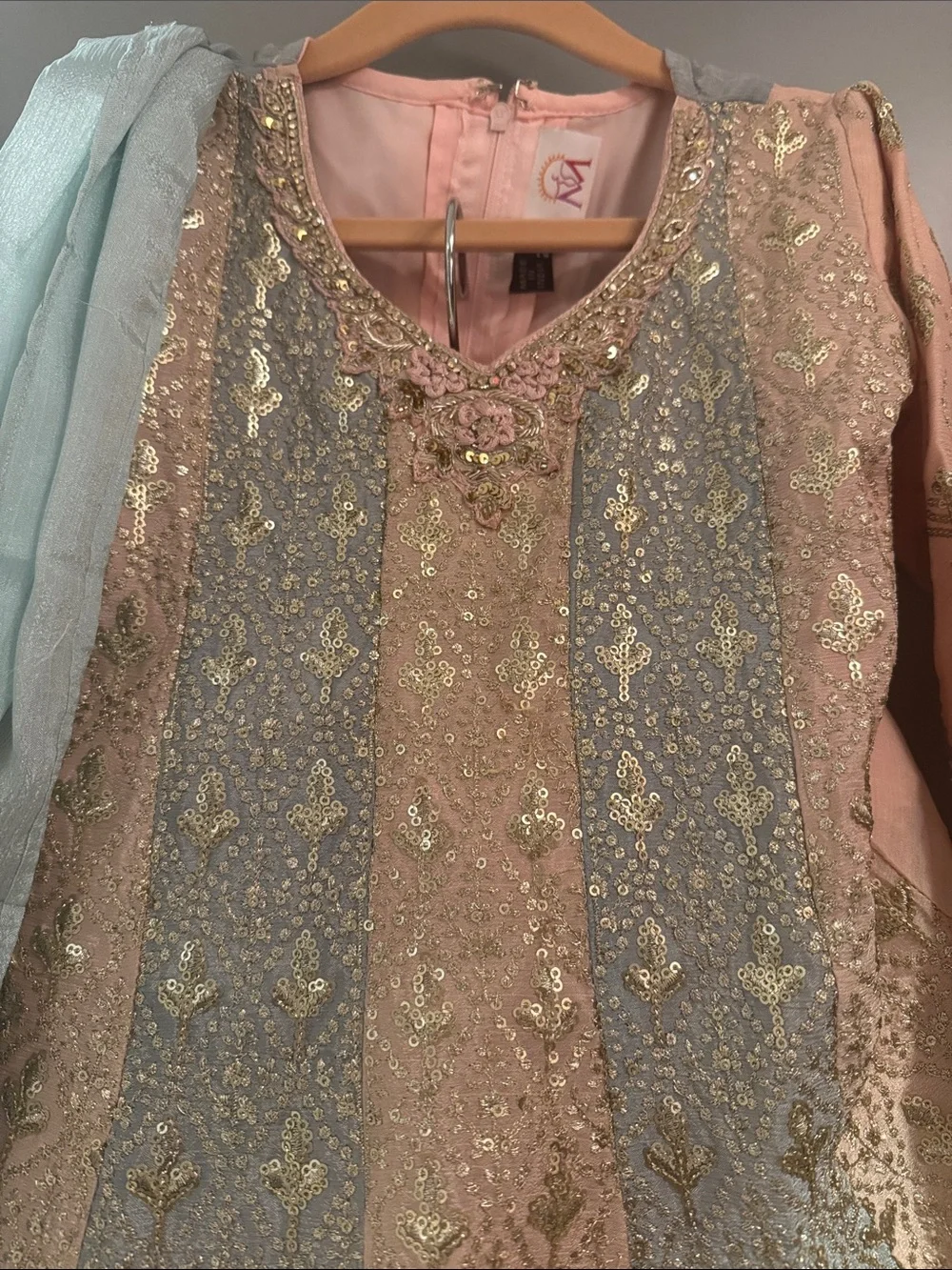 Girls Pink & Light Blue Embellished Sharara